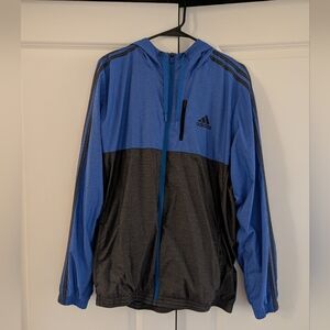 Adidas Men's Blue and Gray Windbreaker Jacket